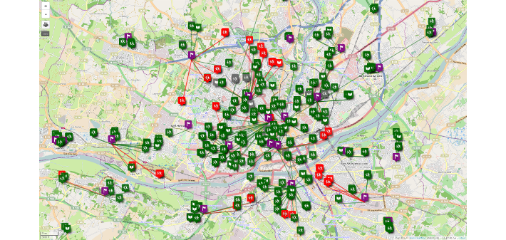 Capture d'écran de la carte d'éligibilité des écoles de la région nantaise